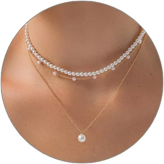 Luxval Pearl Necklaces Choker for Women,Cream White Pearl Jewelry, 14K Gold Plated Handmade Dainty Toggle Clasp Necklace for Women Jewelry Gifts