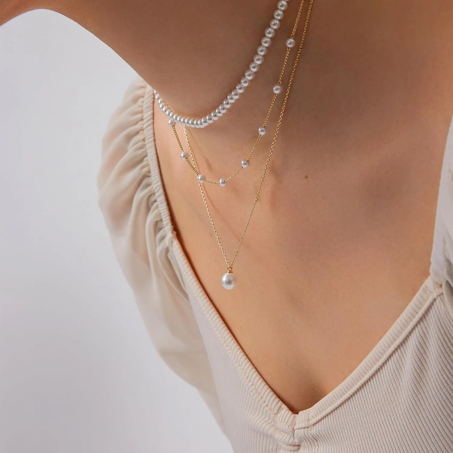 Luxval Pearl Necklaces Choker for Women,Cream White Pearl Jewelry, 14K Gold Plated Handmade Dainty Toggle Clasp Necklace for Women Jewelry Gifts