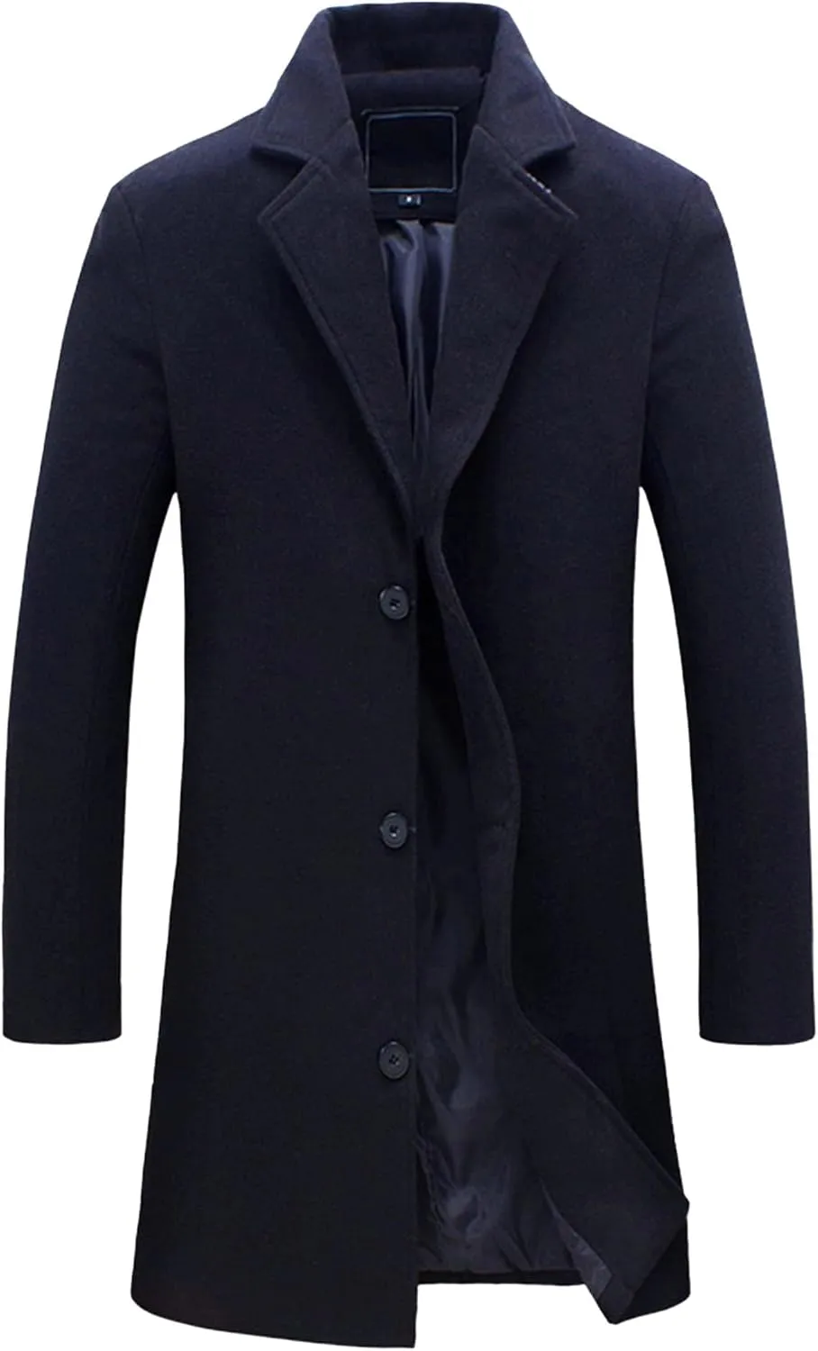Maiyifu-GJ Men's Full Length Wool Blend Coat Single Breasted Quilted Lined Trench Overcoat Winter Windproof Business Jacket