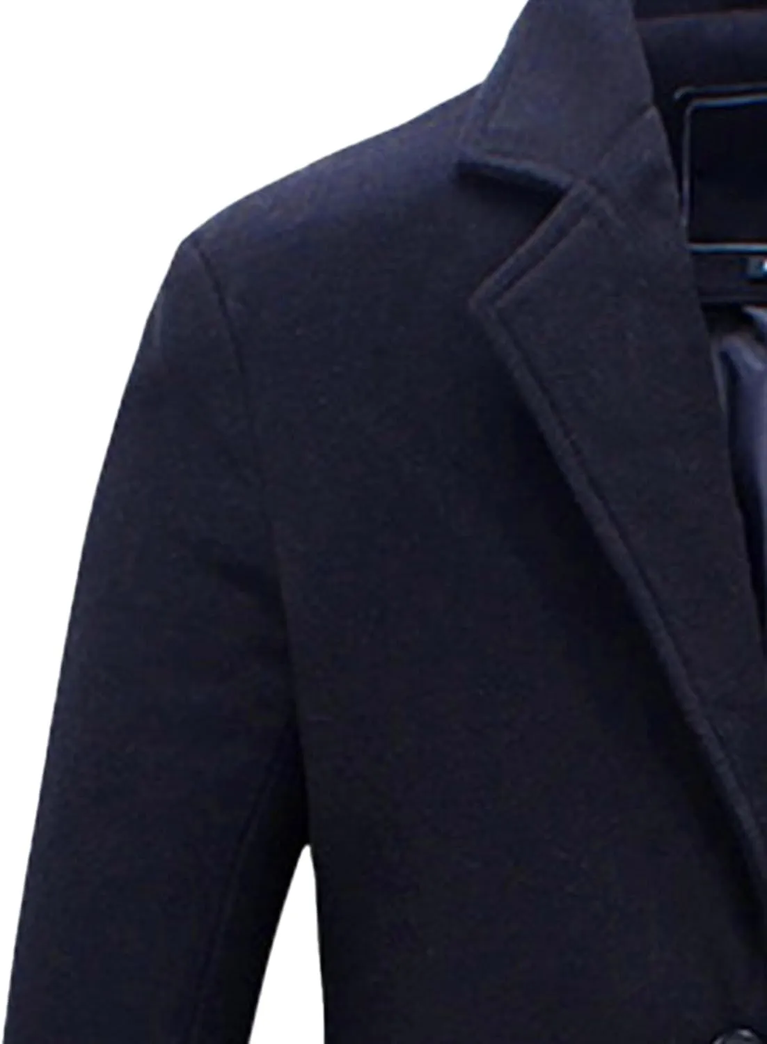 Maiyifu-GJ Men's Full Length Wool Blend Coat Single Breasted Quilted Lined Trench Overcoat Winter Windproof Business Jacket