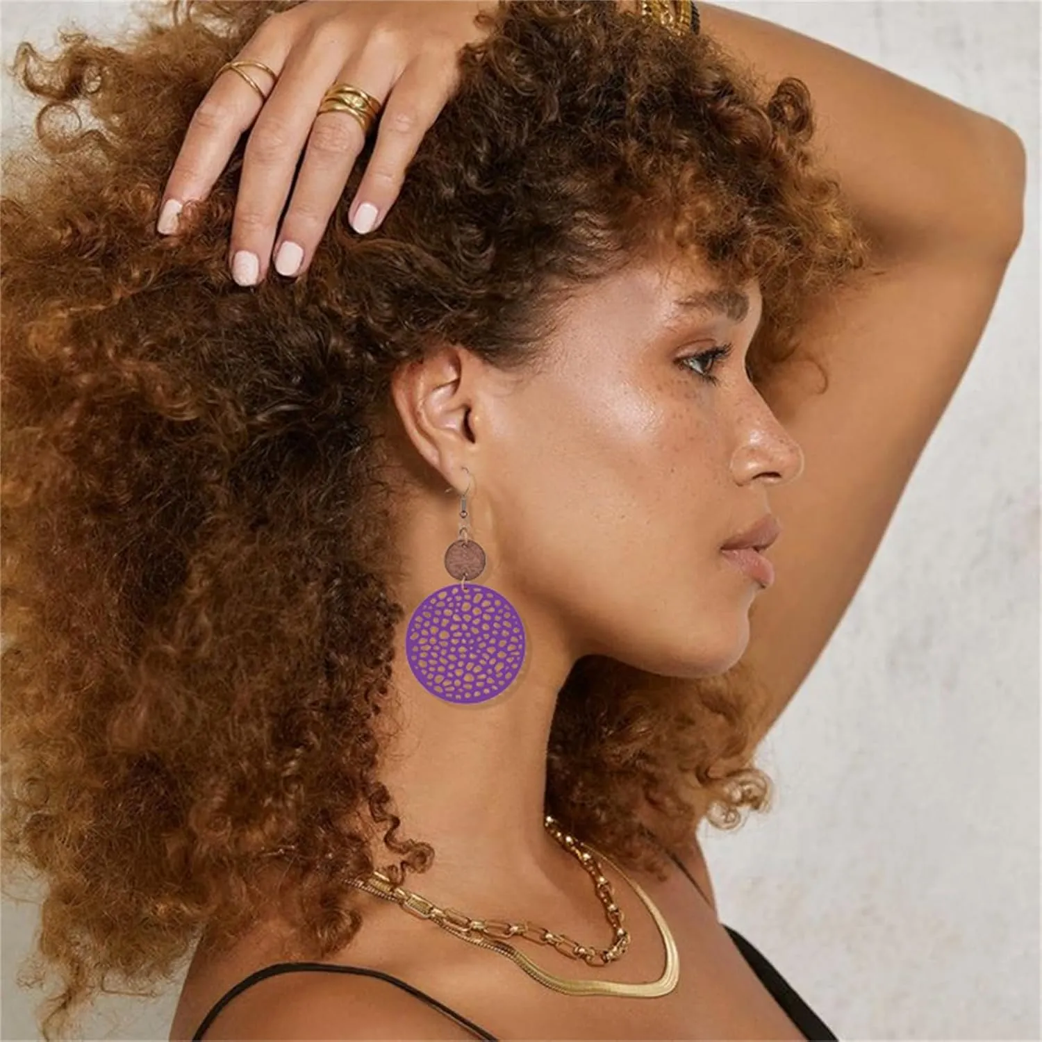 MALOYANVE Boho Wooden Earrings for Women Bohemian African Round Geometric Wood Earrings Vintage Hollow Out Circle Earrings Handmade Lightweight Dangle Drop Statement Wooden Earrings Jewelry Gifts