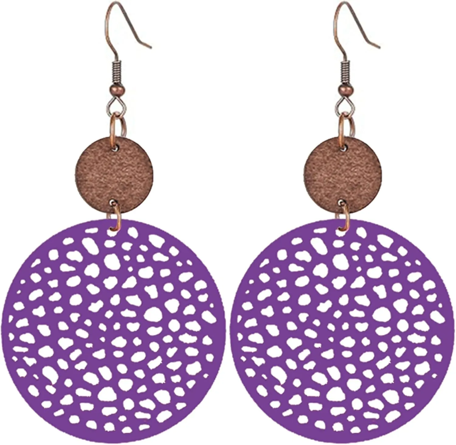 MALOYANVE Boho Wooden Earrings for Women Bohemian African Round Geometric Wood Earrings Vintage Hollow Out Circle Earrings Handmade Lightweight Dangle Drop Statement Wooden Earrings Jewelry Gifts