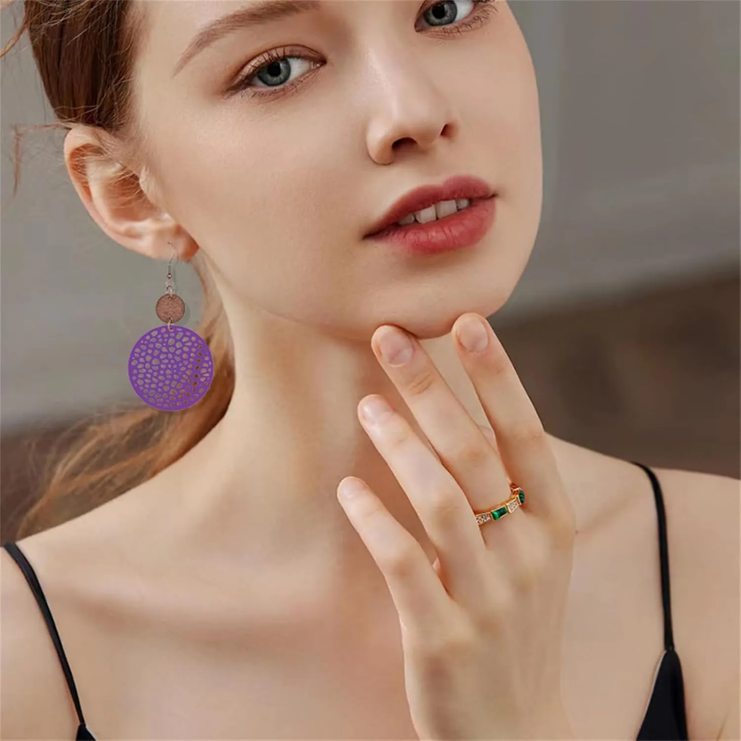 MALOYANVE Boho Wooden Earrings for Women Bohemian African Round Geometric Wood Earrings Vintage Hollow Out Circle Earrings Handmade Lightweight Dangle Drop Statement Wooden Earrings Jewelry Gifts
