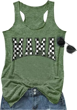 Mama Tank Tops for Women Funny Mom Racerback Tank Tops Boy Mom Outfits Tops Moms Club Graphic Camisole T Shirts Clothes