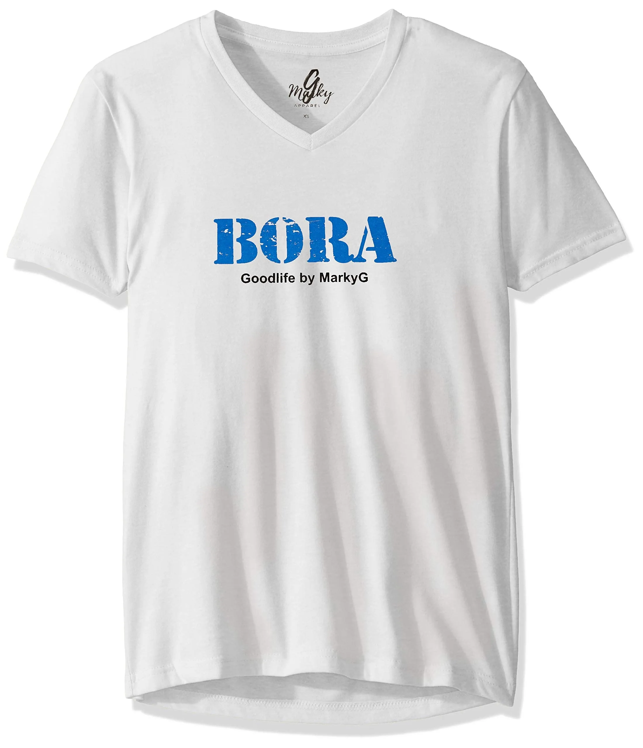 Marky G Apparel Men's Bora Bora Graphic Printed Premium Tops Fitted Sueded Short Sleeve V-Neck T-Shirt