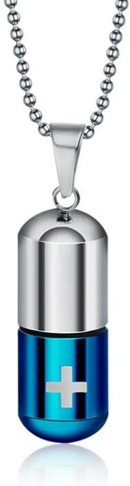 Medical Alert ID Pendant Necklaces for Men Women Stainless Steel Emergency Pill Case Tube Holder Necklaces