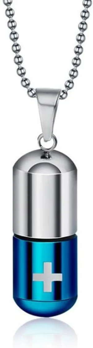 Medical Alert ID Pendant Necklaces for Men Women Stainless Steel Emergency Pill Case Tube Holder Necklaces