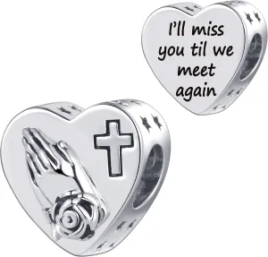 Memorial Prayer Cross Heart Charm Compatible with Pandora Charms Bracelets Beads Funeral Charm for Women