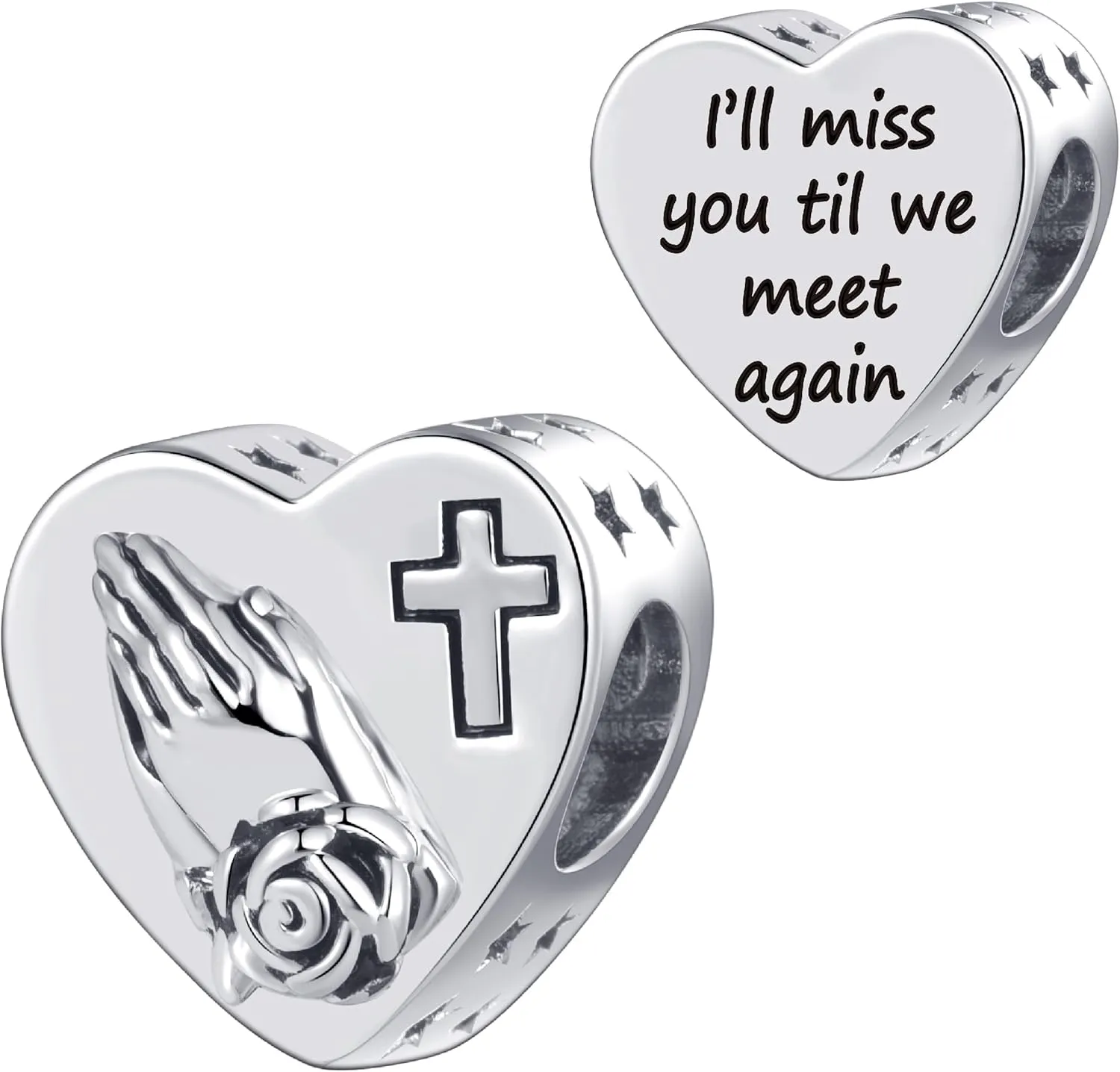 Memorial Prayer Cross Heart Charm Compatible with Pandora Charms Bracelets Beads Funeral Charm for Women