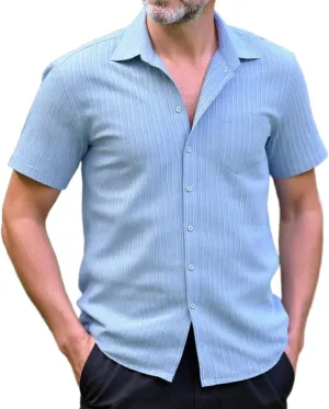 Men Casual Button Down Shirts Short Sleeve Textured Summer Beach Vacation Tops with Pocket Male Tropical Aloha Theme Tee
