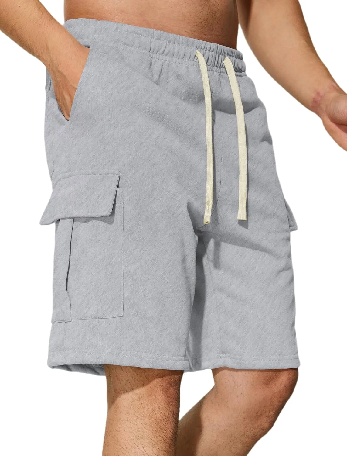 Mens Casual Cargo Shorts Cotton Elastic Waist Drawstring Sweat Shorts Gym Workout Jogger Shorts