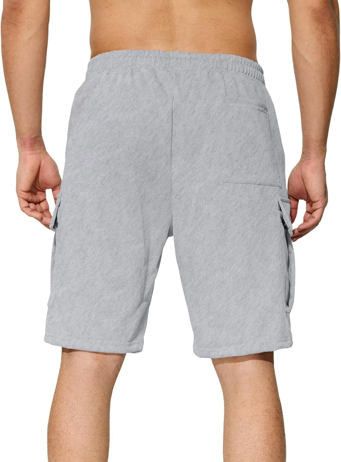 Mens Casual Cargo Shorts Cotton Elastic Waist Drawstring Sweat Shorts Gym Workout Jogger Shorts