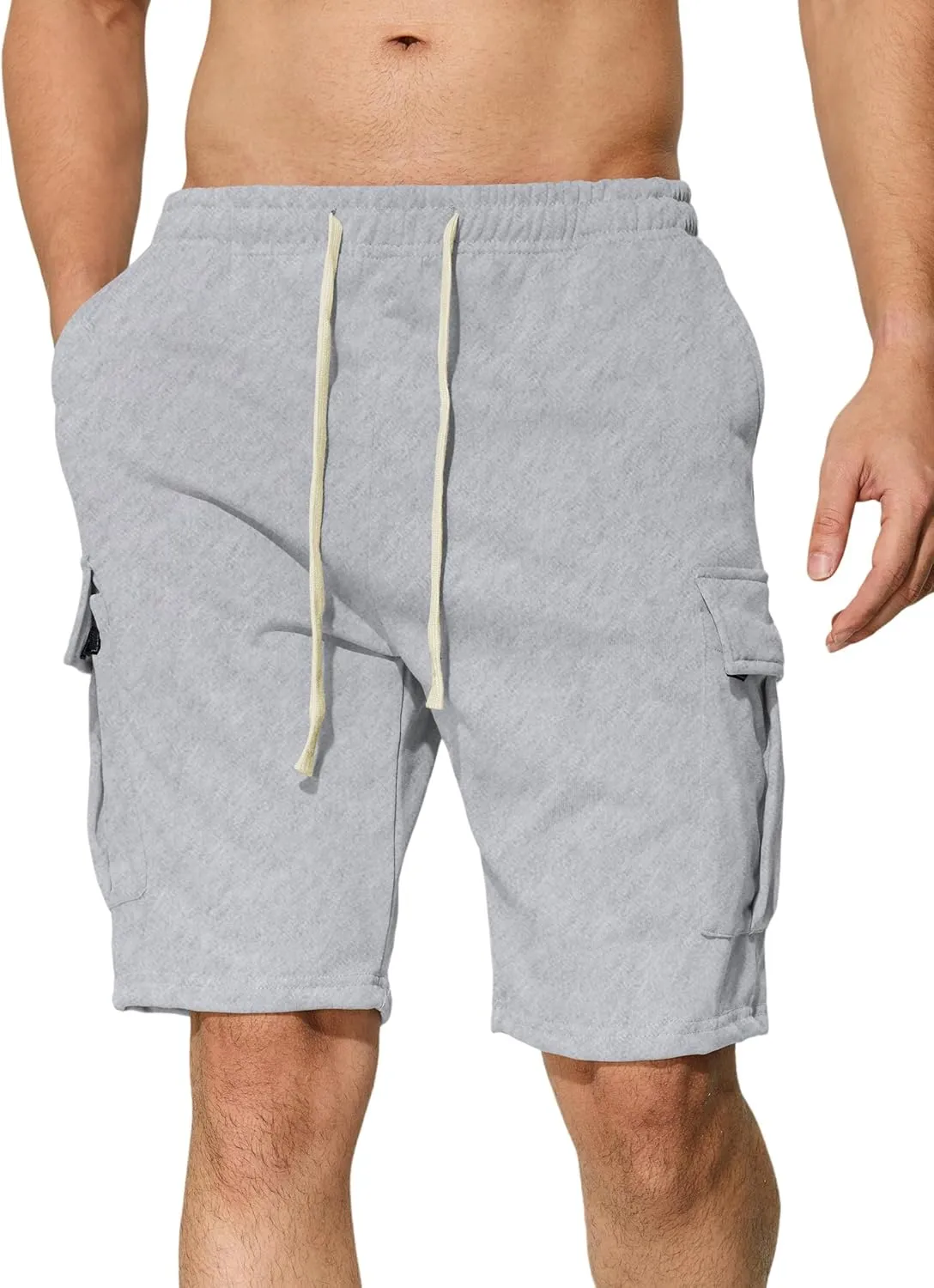 Mens Casual Cargo Shorts Cotton Elastic Waist Drawstring Sweat Shorts Gym Workout Jogger Shorts