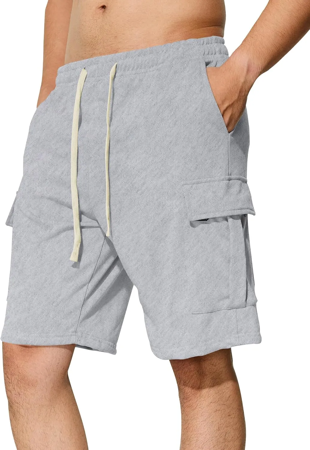 Mens Casual Cargo Shorts Cotton Elastic Waist Drawstring Sweat Shorts Gym Workout Jogger Shorts