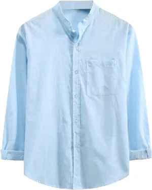 Men's Casual Cotton Linen Shirts Long Sleeve Color Block Button Down Shirt Striped Relaxed-Fit Vintage Beach Tops