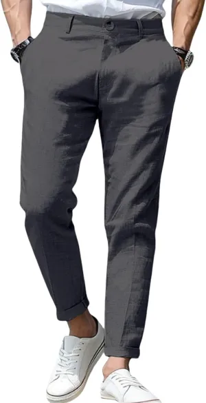 Mens Casual Dress Pants Slim Fit Stretch Flat Front Tapered Dress Pants Business Comfortable Stylish Golf Suit Pants