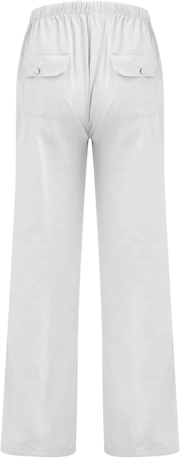 Men's Casual Loose and Comfortable Casual Pants Cotton Linen Printed Drawstring Trousers