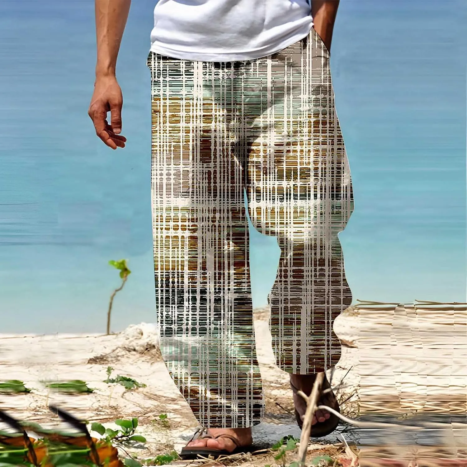Mens Color Patchwork Casual Trousers Quick Dry Lightweight Outdoor Traveling Beach Pants Holiday Vacation Fashion Streetwear