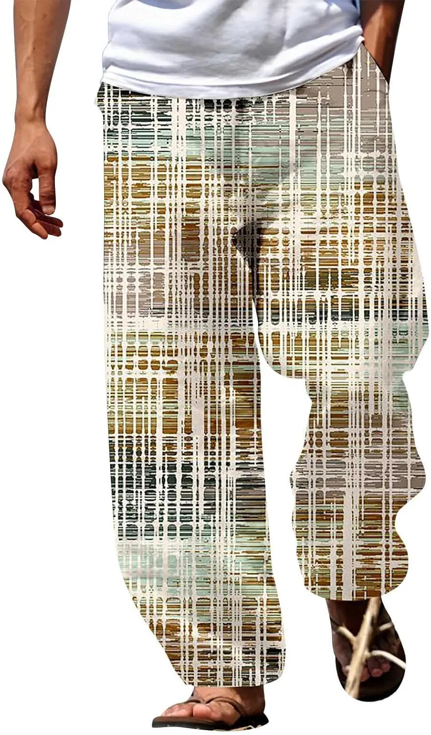 Mens Color Patchwork Casual Trousers Quick Dry Lightweight Outdoor Traveling Beach Pants Holiday Vacation Fashion Streetwear