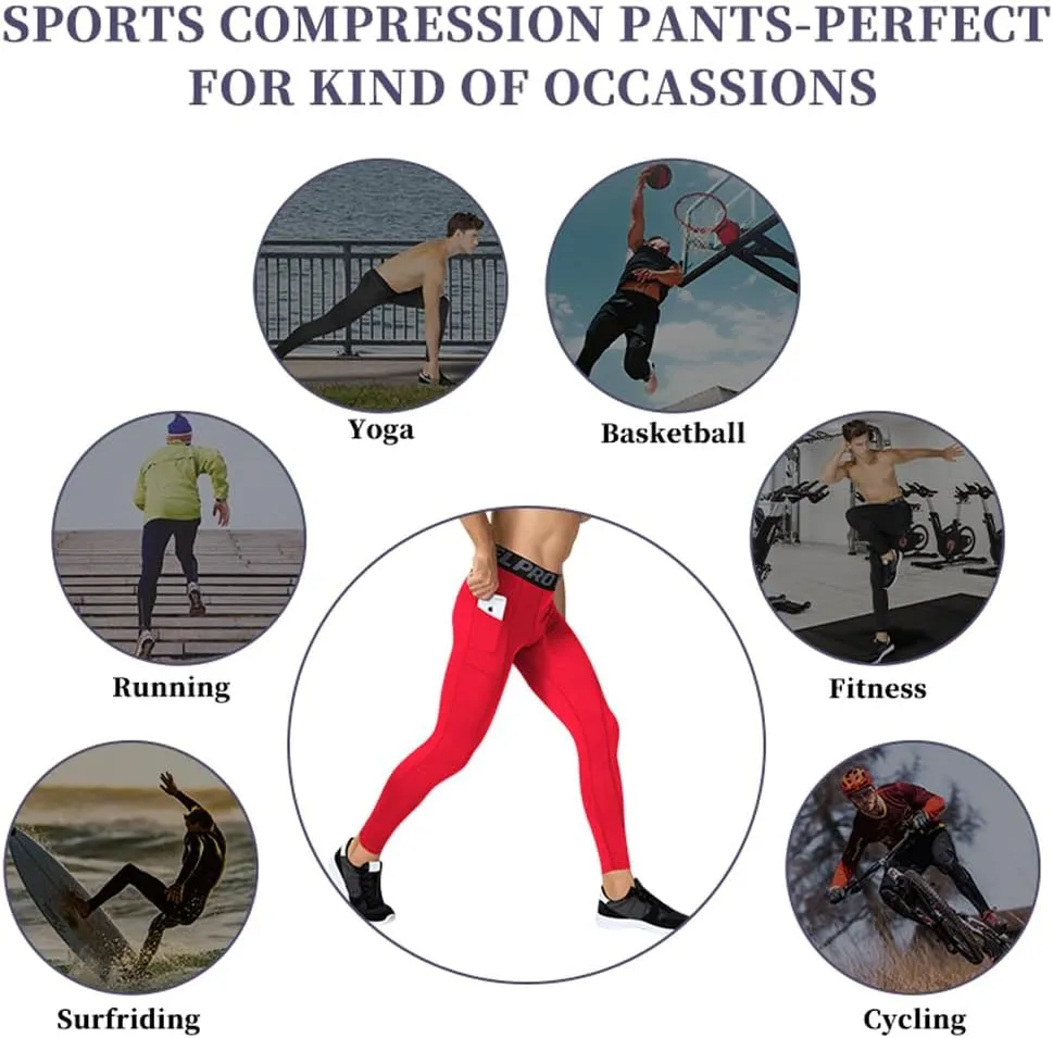 Mens Compression Pants Athletic Running Leggings Workout Tights Quick Dry Base Layer for Basketball Sports