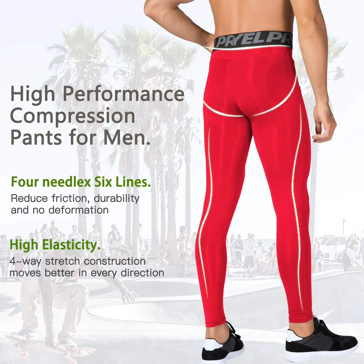 Mens Compression Pants Athletic Running Leggings Workout Tights Quick Dry Base Layer for Basketball Sports