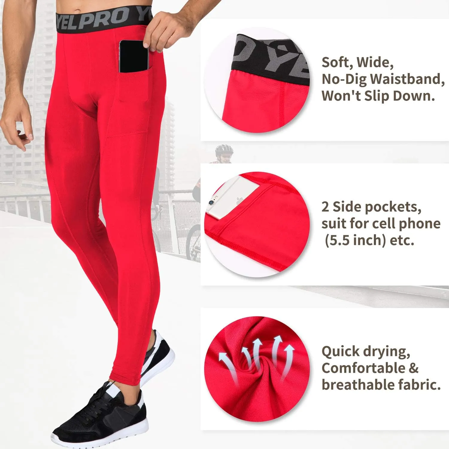 Mens Compression Pants Athletic Running Leggings Workout Tights Quick Dry Base Layer for Basketball Sports