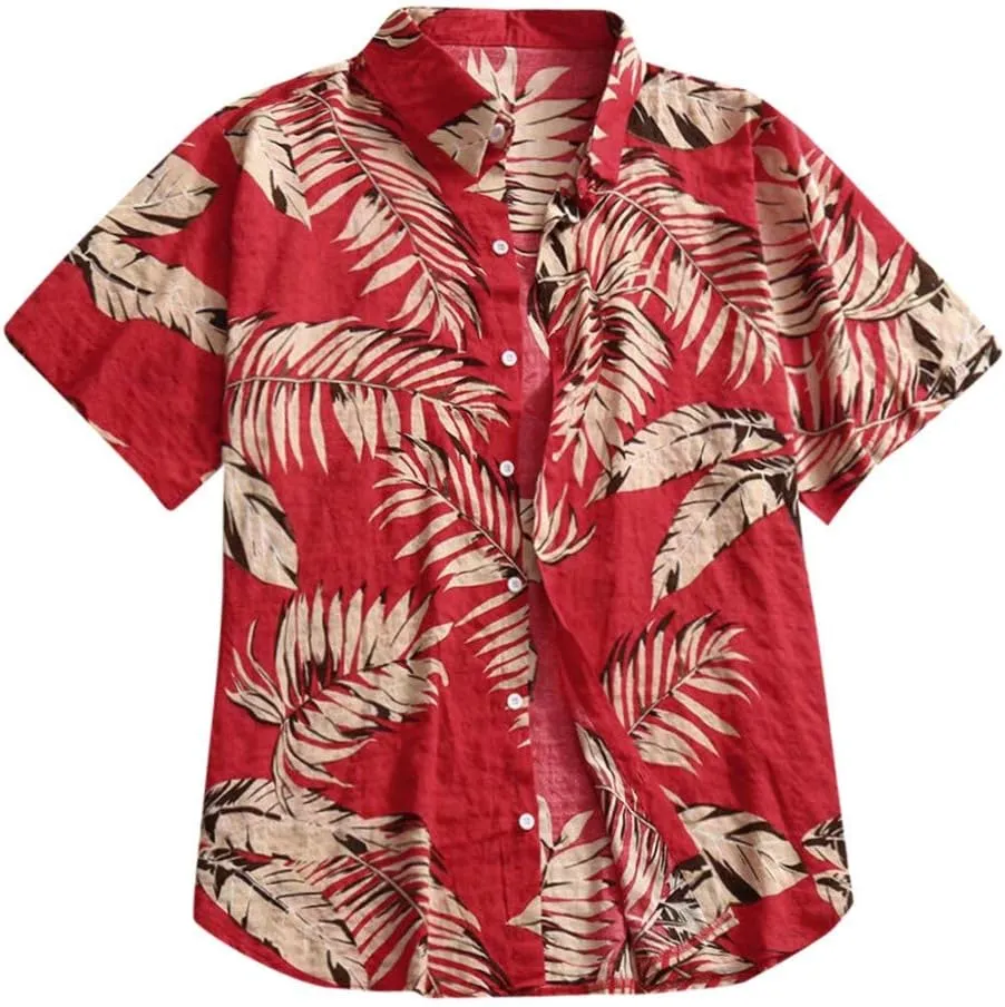 Mens Cotton Linen Beach Tops Short Sleeve Button Down Shirts 2025 Summer Relaxed Fit Vintage Casual Hawaiian Shirts