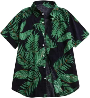 Mens Cotton Linen Beach Tops Short Sleeve Button Down Shirts 2025 Summer Relaxed Fit Vintage Casual Hawaiian Shirts