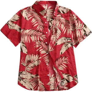 Mens Cotton Linen Beach Tops Short Sleeve Button Down Shirts 2025 Summer Relaxed Fit Vintage Casual Hawaiian Shirts