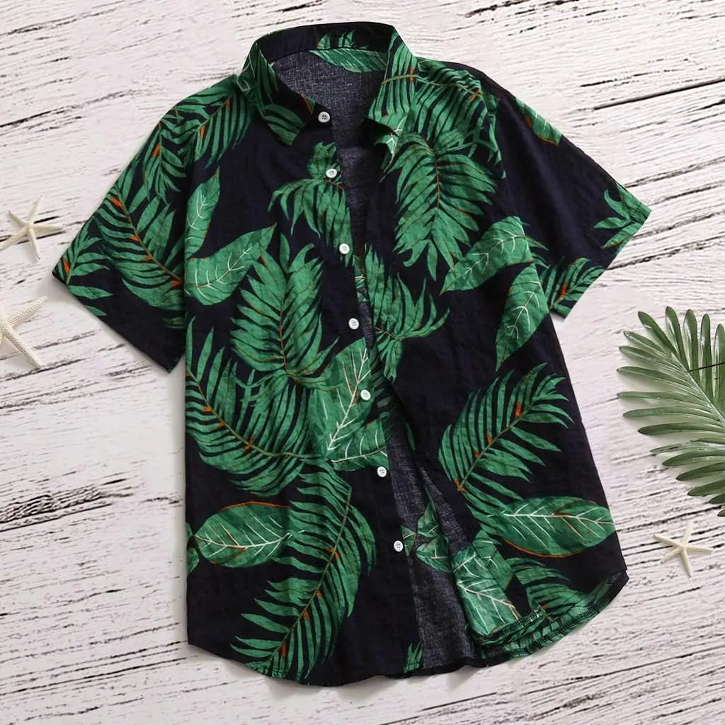 Mens Cotton Linen Beach Tops Short Sleeve Button Down Shirts 2025 Summer Relaxed Fit Vintage Casual Hawaiian Shirts