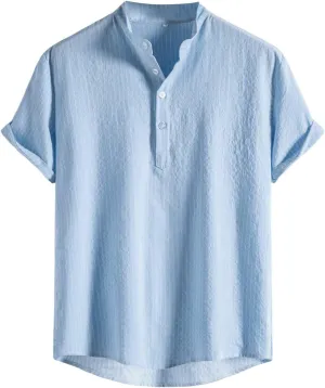 Mens Cotton Linen Beach Tops Short Sleeve Button Down Shirts 2025 Summer Relaxed Fit Vintage Casual Hawaiian Shirts