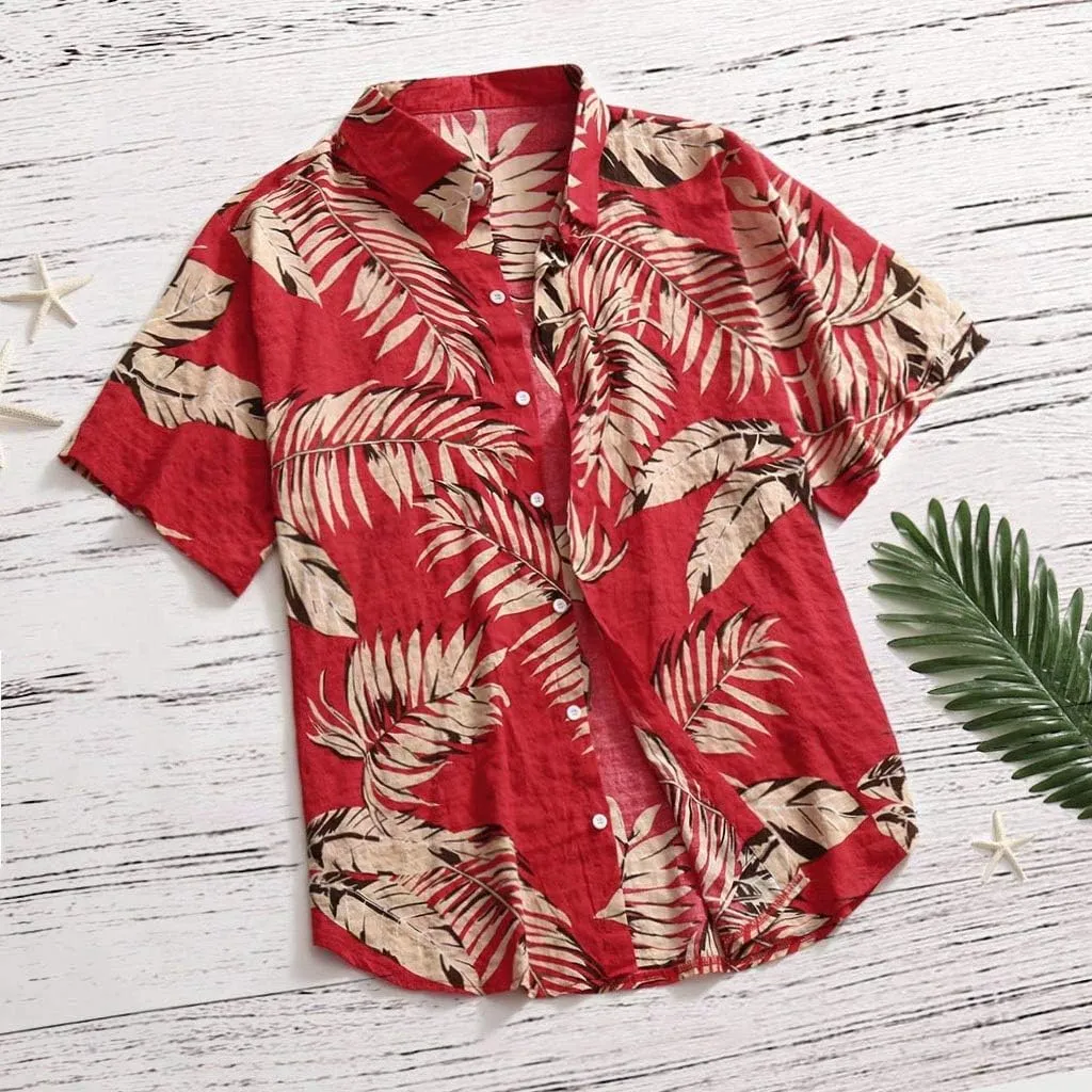 Mens Cotton Linen Beach Tops Short Sleeve Button Down Shirts 2025 Summer Relaxed Fit Vintage Casual Hawaiian Shirts