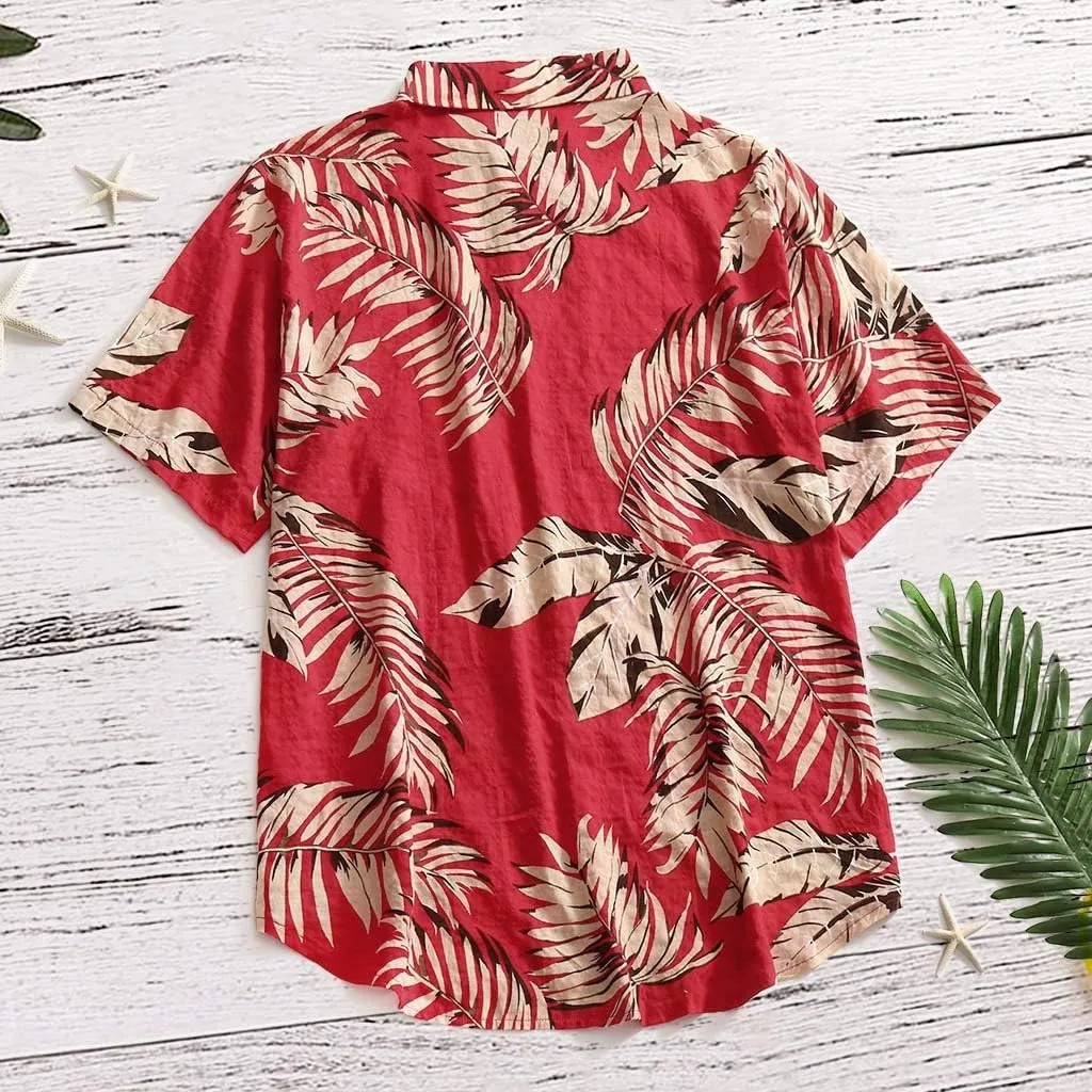 Mens Cotton Linen Beach Tops Short Sleeve Button Down Shirts 2025 Summer Relaxed Fit Vintage Casual Hawaiian Shirts
