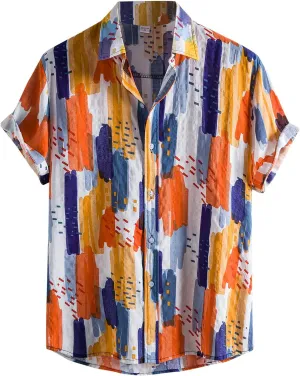 Mens Cotton Linen Beach Tops Short Sleeve Button Down Shirts 2025 Summer Relaxed Fit Vintage Casual Hawaiian Shirts