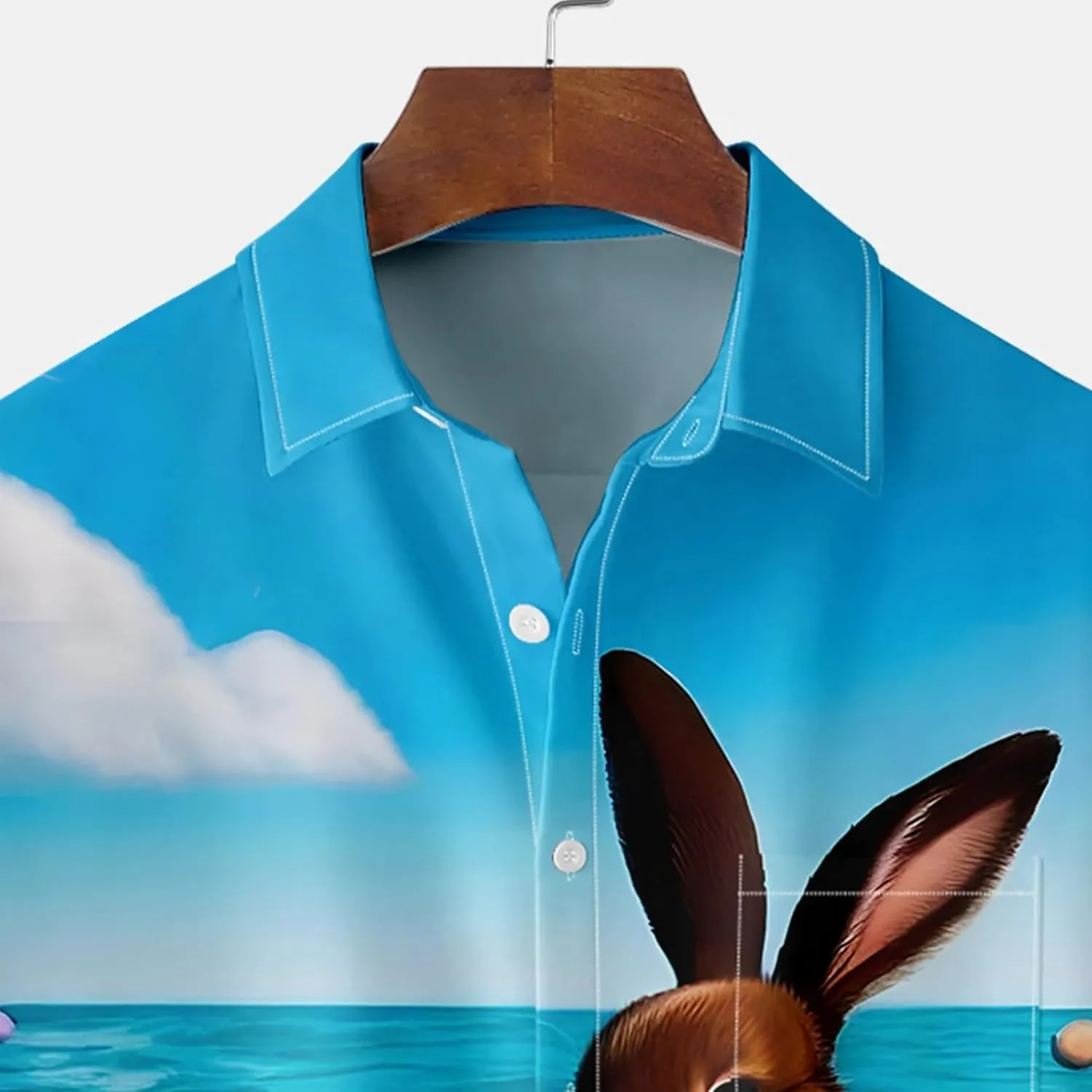 Men's Easter Hawaiian Shirt - Green, Yellow - Short Sleeve - Bunny Print - Polyester - One Size (Large) - Adult