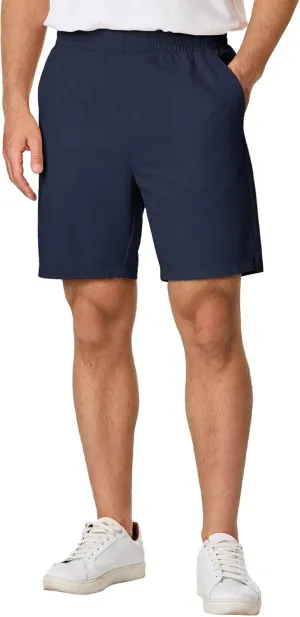 Mens Seersucker Shorts Casual Elastic Waist Drawstring Shorts Stretch Summer Beach Vacation Shorts with Pockets