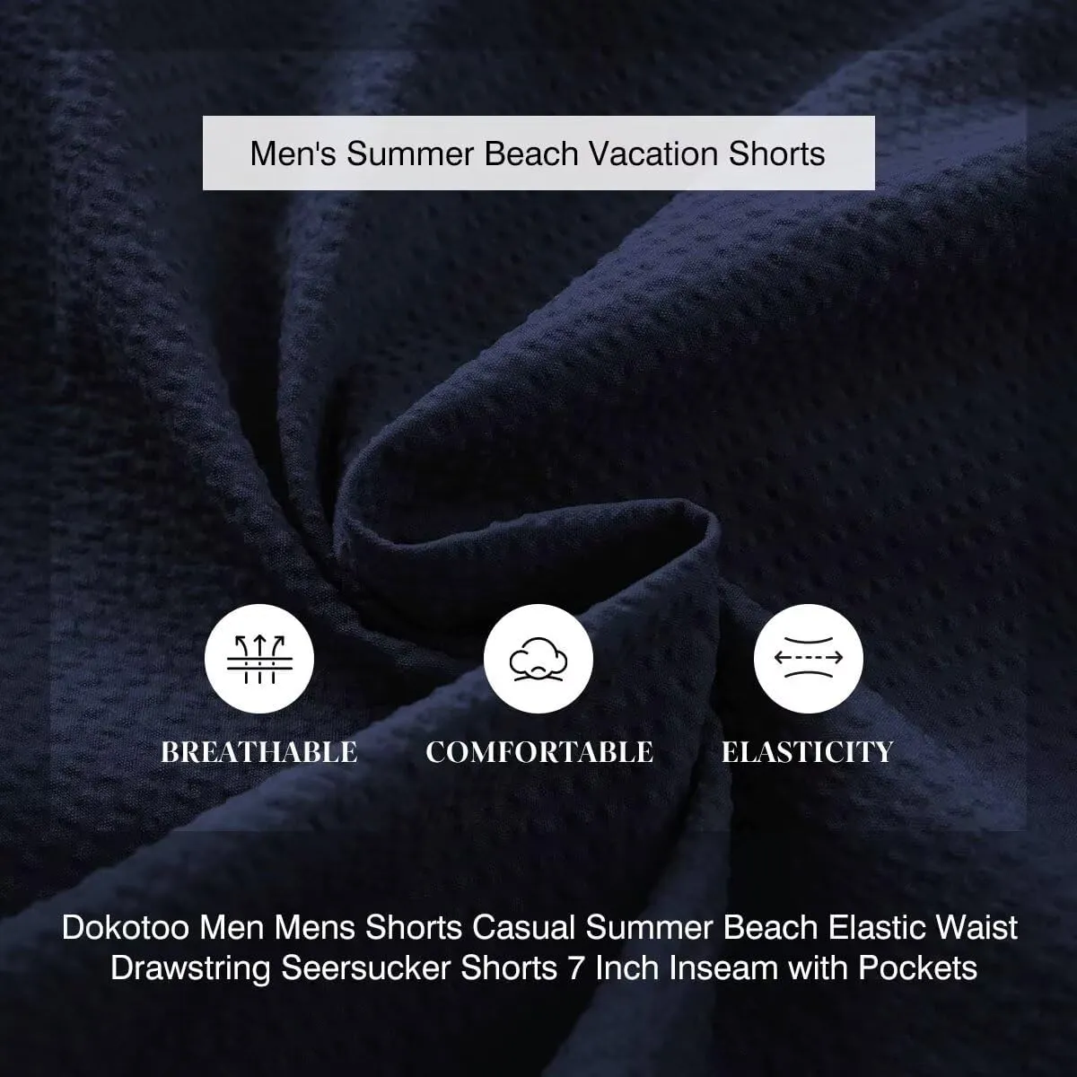 Mens Seersucker Shorts Casual Elastic Waist Drawstring Shorts Stretch Summer Beach Vacation Shorts with Pockets