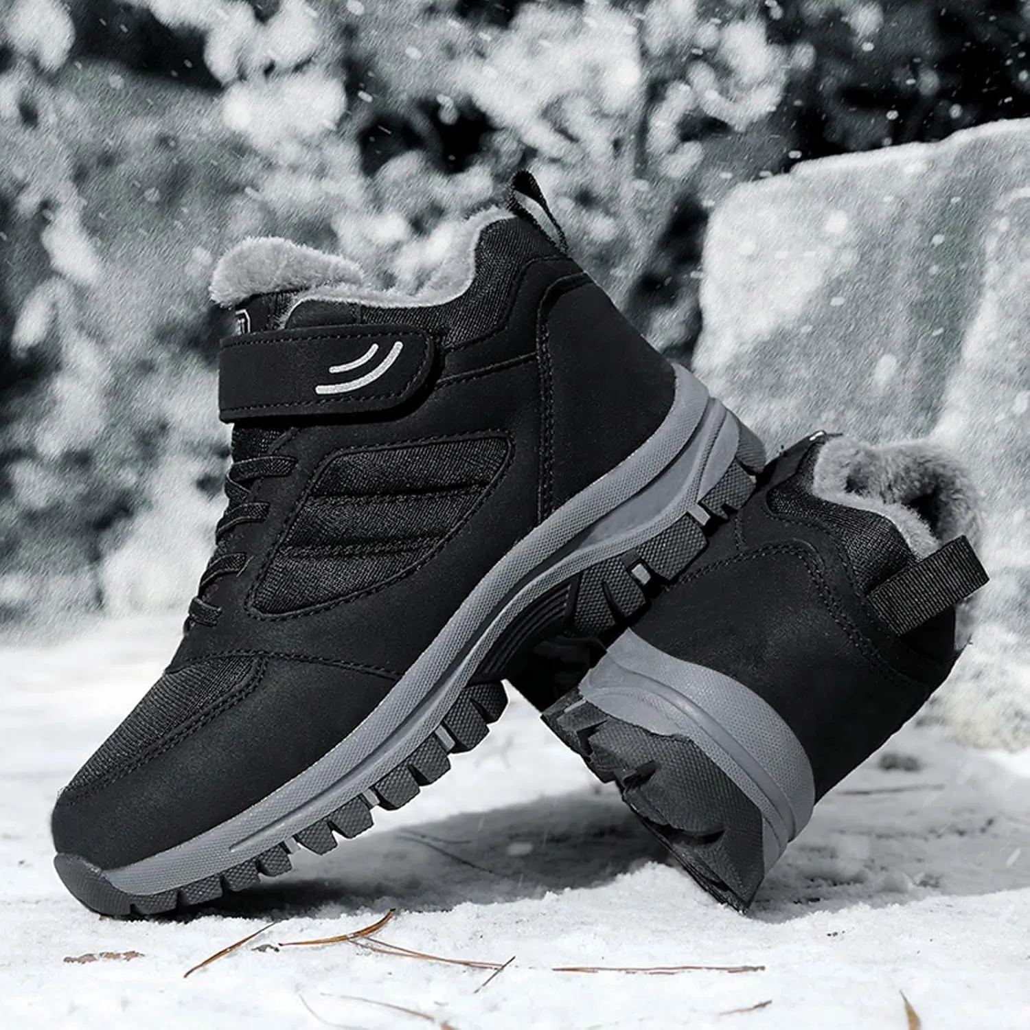 Men's Snow Boots Outdoor Hiking Boots Warm Villi Boots Anti-Slip Waterproof Walking Boots Lightweight Gym Sneakers