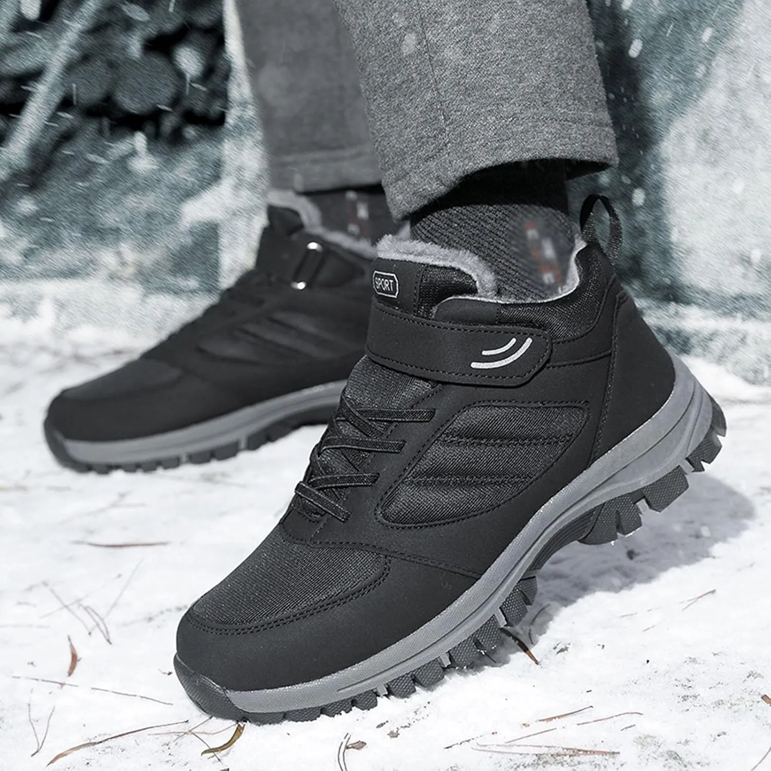 Men's Snow Boots Outdoor Hiking Boots Warm Villi Boots Anti-Slip Waterproof Walking Boots Lightweight Gym Sneakers