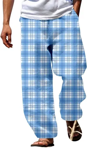 Mens Summer Casual Trousers Tactical Holiday Lightweight Vacation Beach Leisure Pant 2024 Drawstring Straight Leg Streetwear