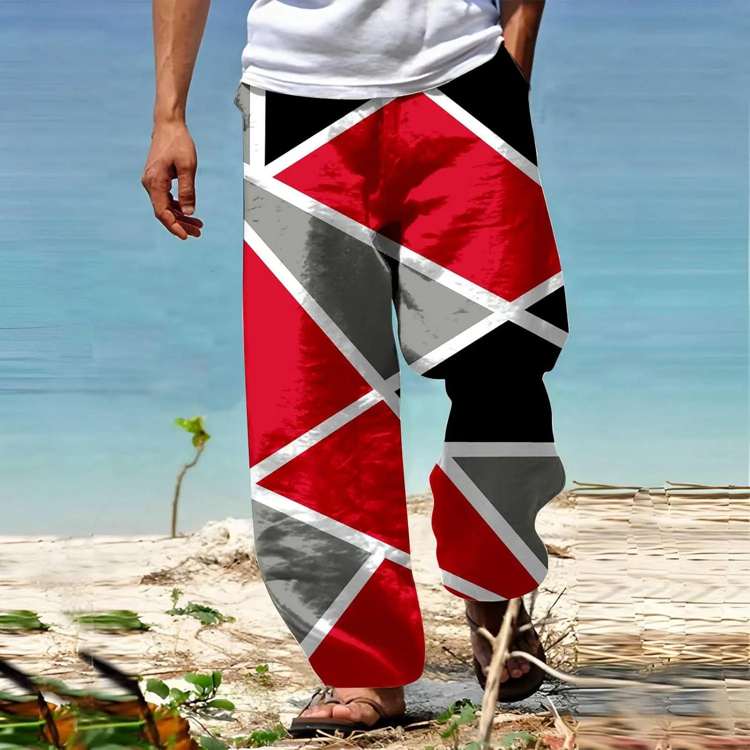 Mens Summer Casual Trousers Tactical Holiday Lightweight Vacation Beach Leisure Pant 2024 Drawstring Straight Leg Streetwear