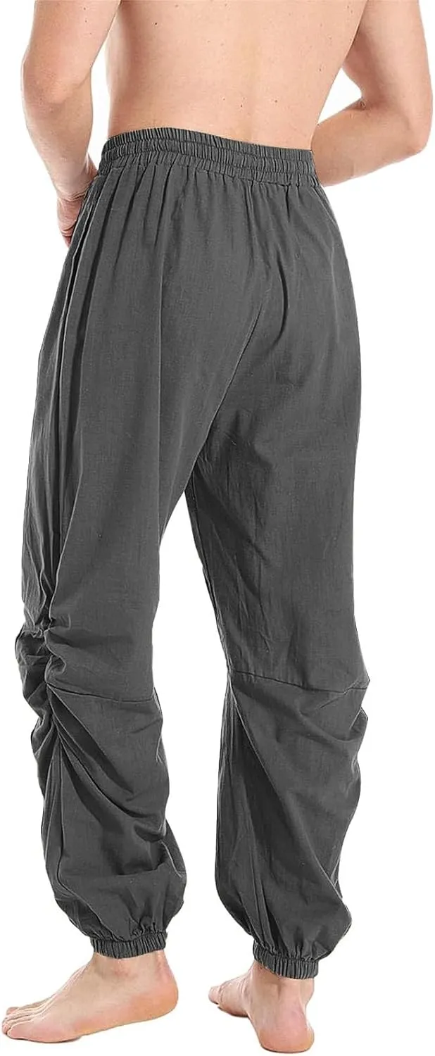 Men's Summer Linen Pant Casual Regular Fit Hemmed Dress Pants Loose Fit Drawstring Elastic Waist Trousers Comfortable