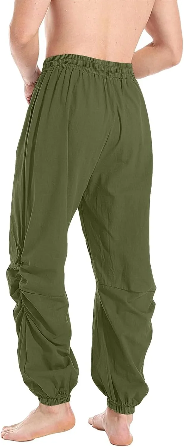 Men's Summer Linen Pant Casual Regular Fit Hemmed Dress Pants Loose Fit Drawstring Elastic Waist Trousers Comfortable