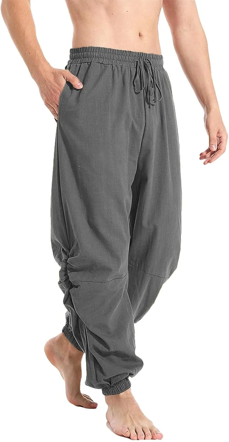 Men's Summer Linen Pant Casual Regular Fit Hemmed Dress Pants Loose Fit Drawstring Elastic Waist Trousers Comfortable