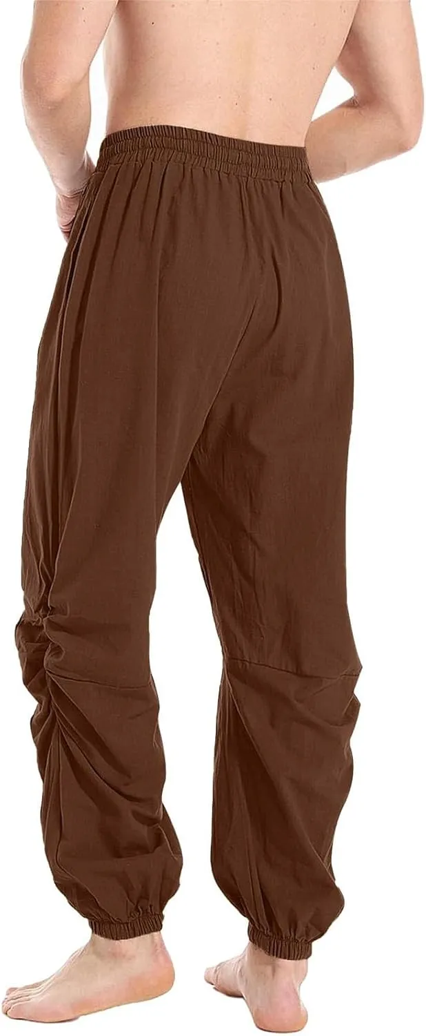 Men's Summer Linen Pant Casual Regular Fit Hemmed Dress Pants Loose Fit Drawstring Elastic Waist Trousers Comfortable