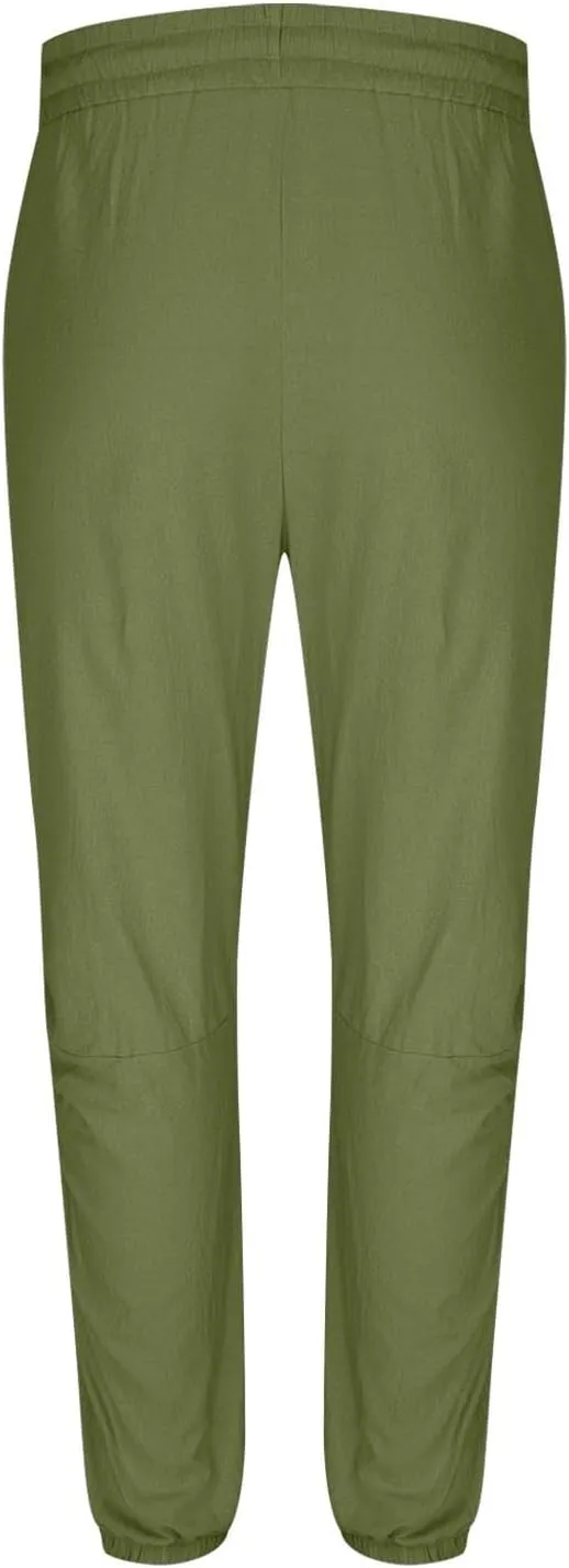 Men's Summer Linen Pant Casual Regular Fit Hemmed Dress Pants Loose Fit Drawstring Elastic Waist Trousers Comfortable
