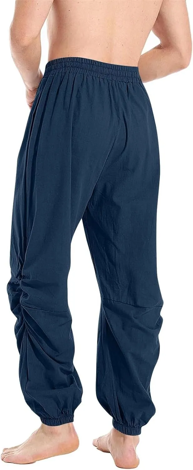 Men's Summer Linen Pant Casual Regular Fit Hemmed Dress Pants Loose Fit Drawstring Elastic Waist Trousers Comfortable