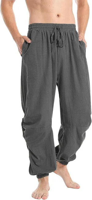 Men's Summer Linen Pant Casual Regular Fit Hemmed Dress Pants Loose Fit Drawstring Elastic Waist Trousers Comfortable