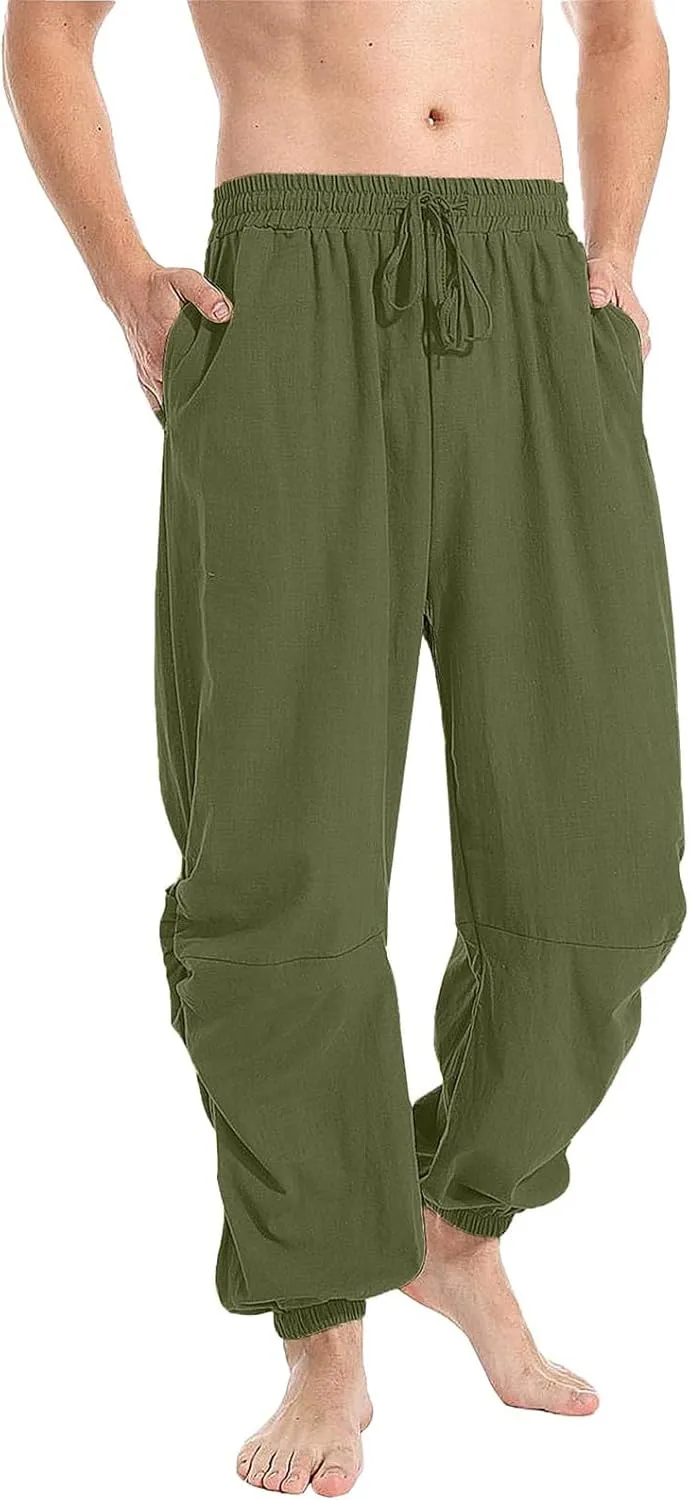 Men's Summer Linen Pant Casual Regular Fit Hemmed Dress Pants Loose Fit Drawstring Elastic Waist Trousers Comfortable
