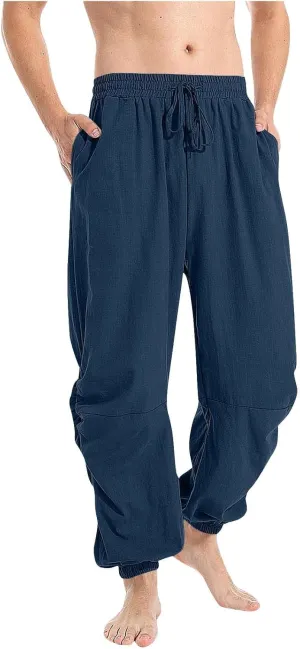 Men's Summer Linen Pant Casual Regular Fit Hemmed Dress Pants Loose Fit Drawstring Elastic Waist Trousers Comfortable